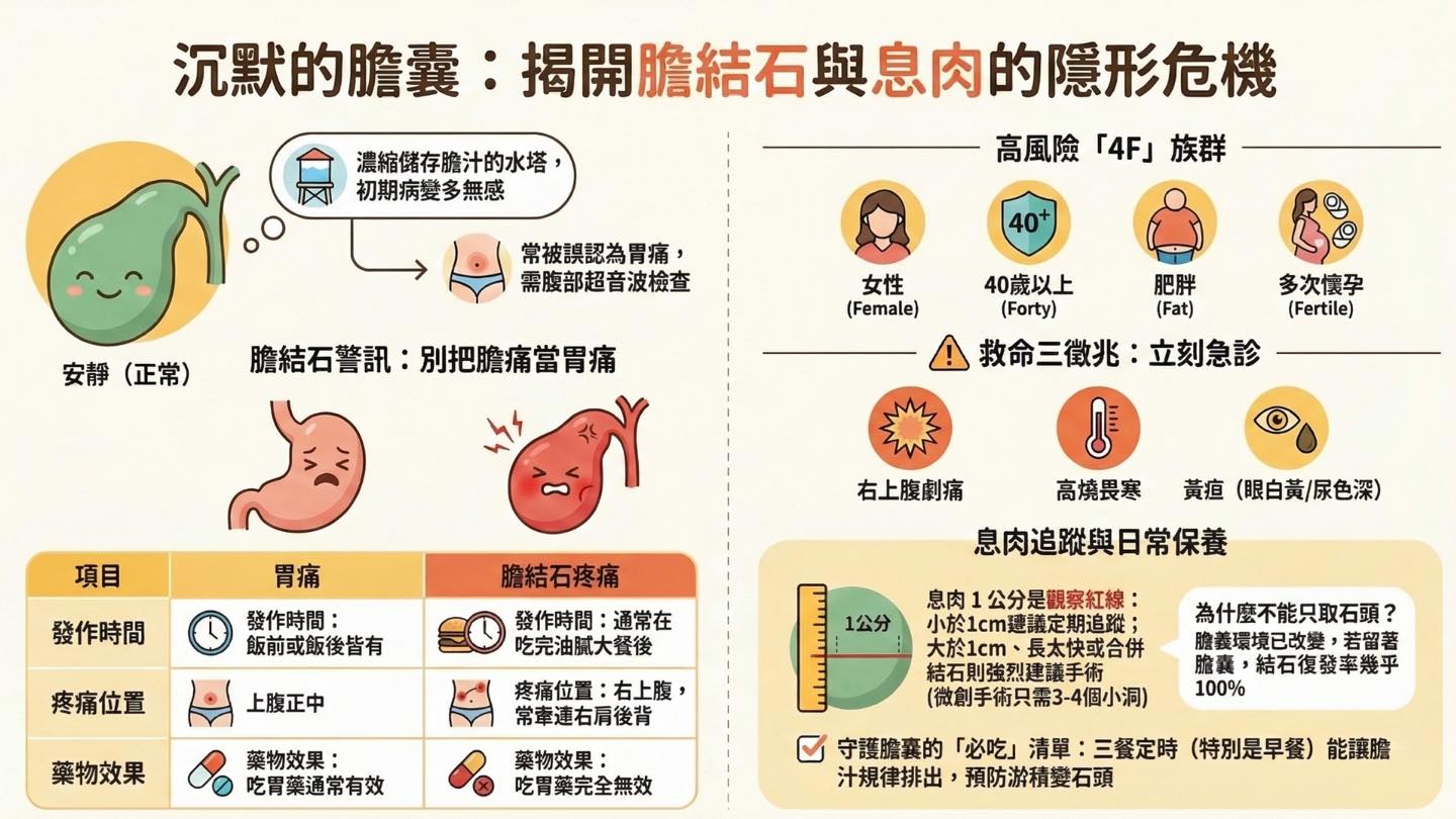 常常飯後右上腹痛、吃胃藥沒效嗎？ 這可能是「沉默器官」膽囊發出的警訊！